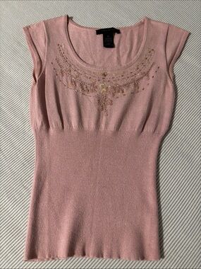 Pink Beaded Scoop-Neck Knit Top